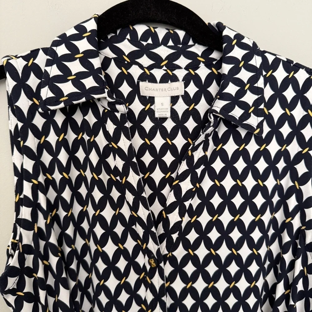 Charter Club Navy White Patterned Shirtdress SMALL - Picture 4 of 11